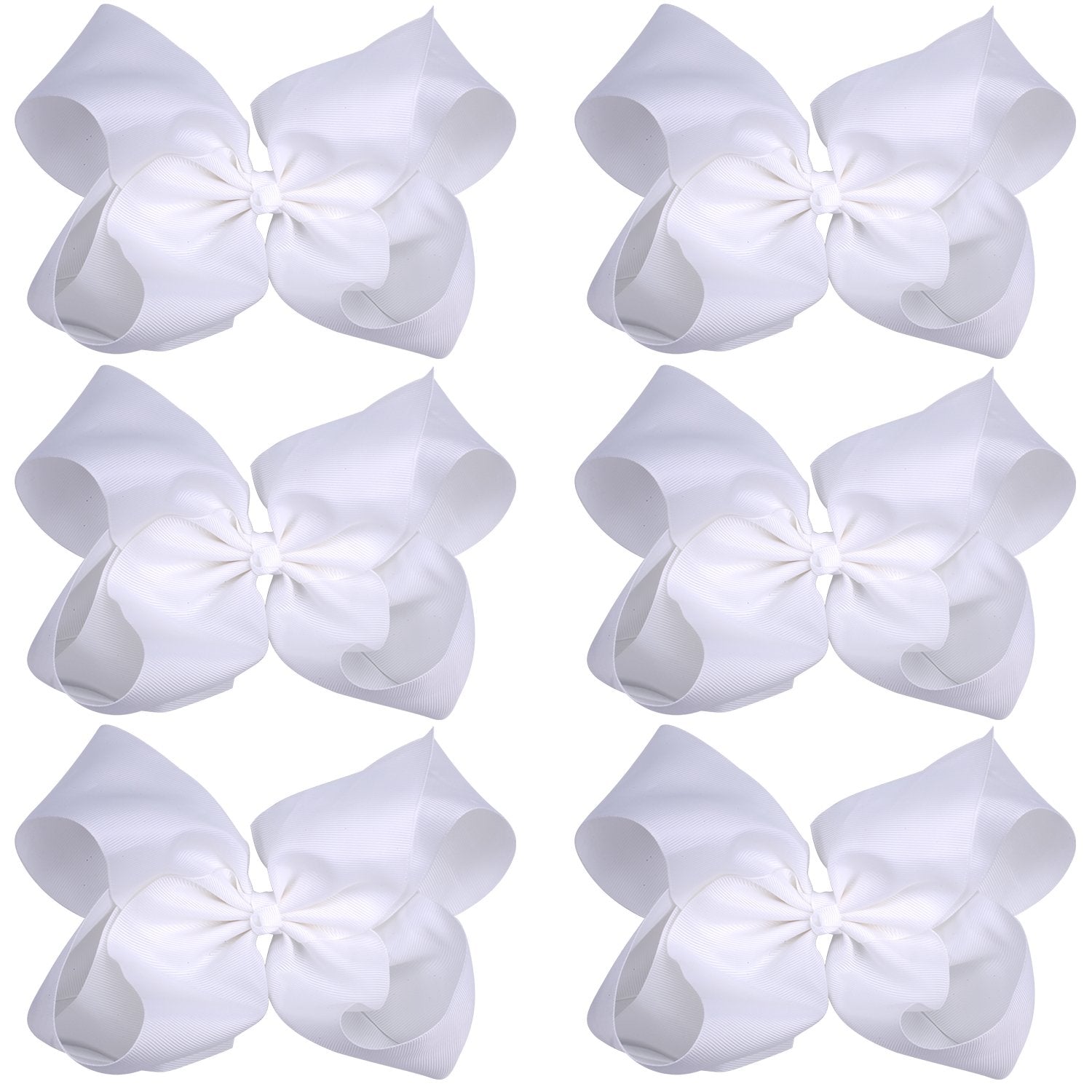 Boutique Hair Bows Alligator Clips 6 Pcs 8 Inch For Infant Baby Girl Teens Girls Women (White)