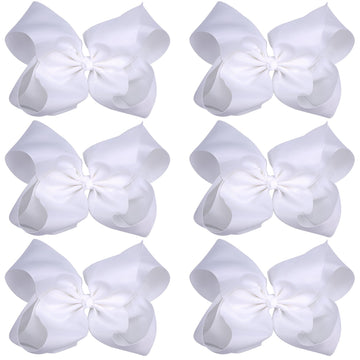 Boutique Hair Bows Alligator Clips 6 Pcs 8 Inch For Infant Baby Girl Teens Girls Women (White)