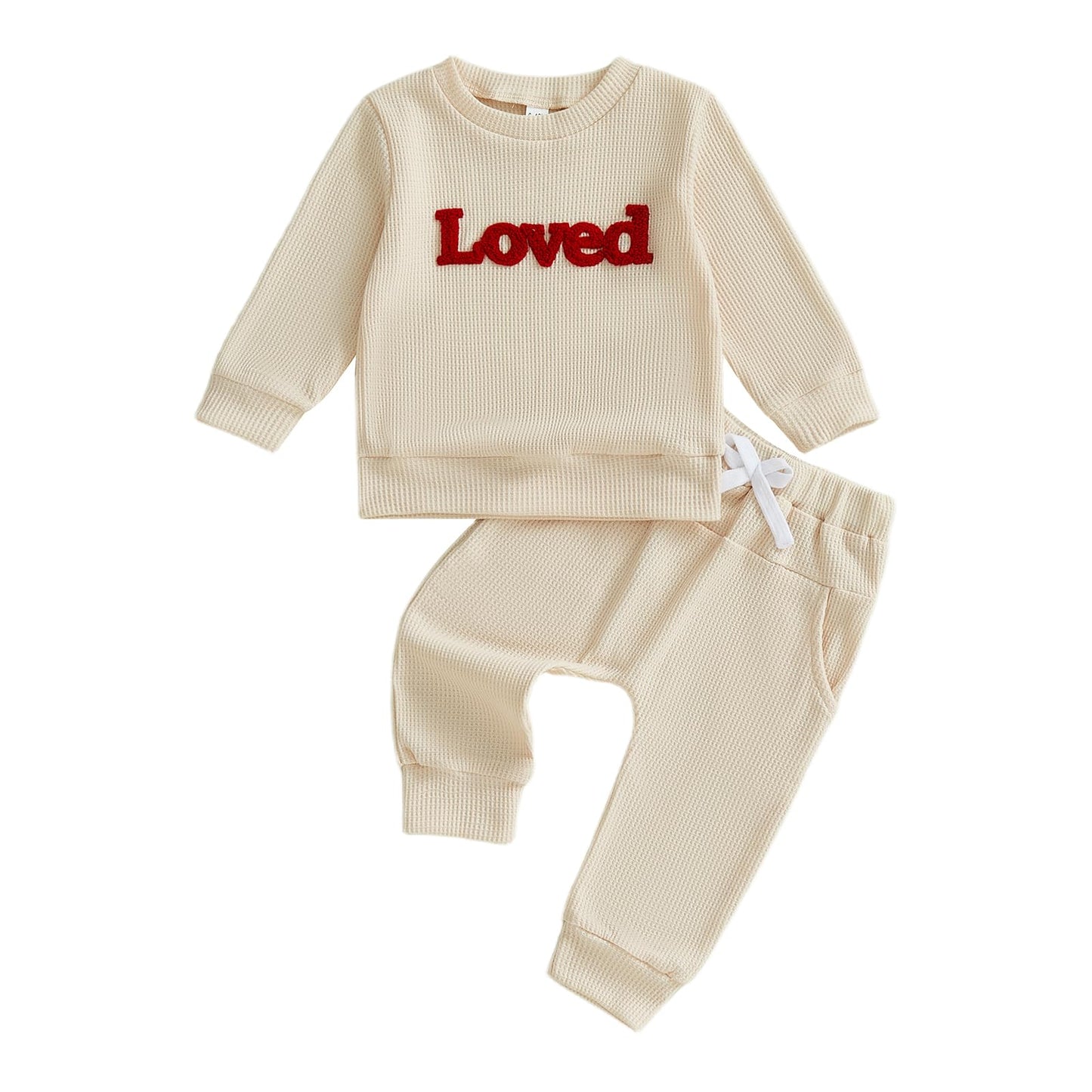 Gueuusu Toddler Baby Boy Girl Spring Fall Clothes Long Sleeve Loved Embroidery Sweatshirt Long Pants Set Valentines Outfit (A-Kh