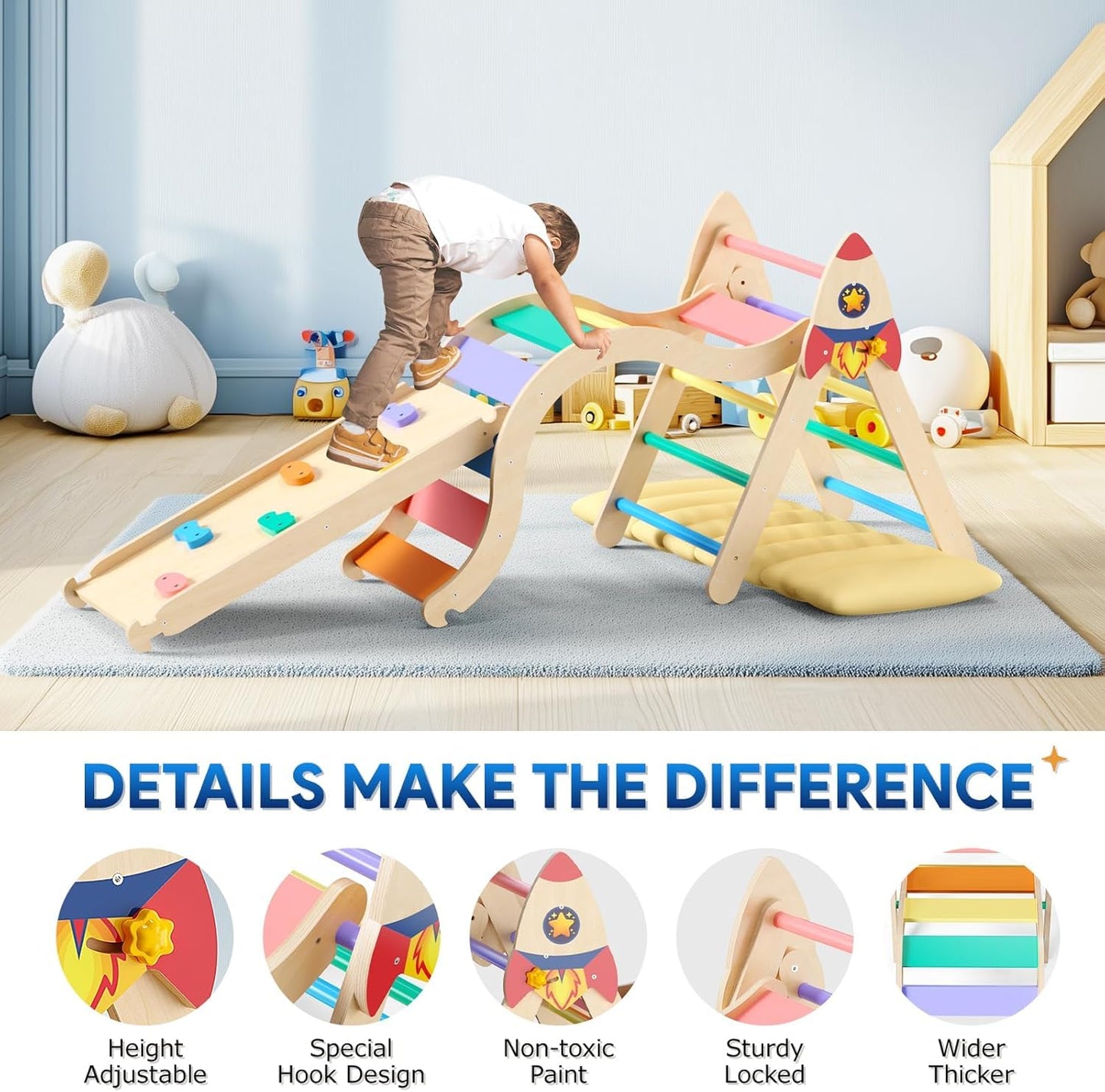 Pikler Triangle Set With Cushion, 9-In-1 Kids Climbing Toys For Toddlers 1-3 Inside, Montessori Toddler Climbing Toys Indoor, La