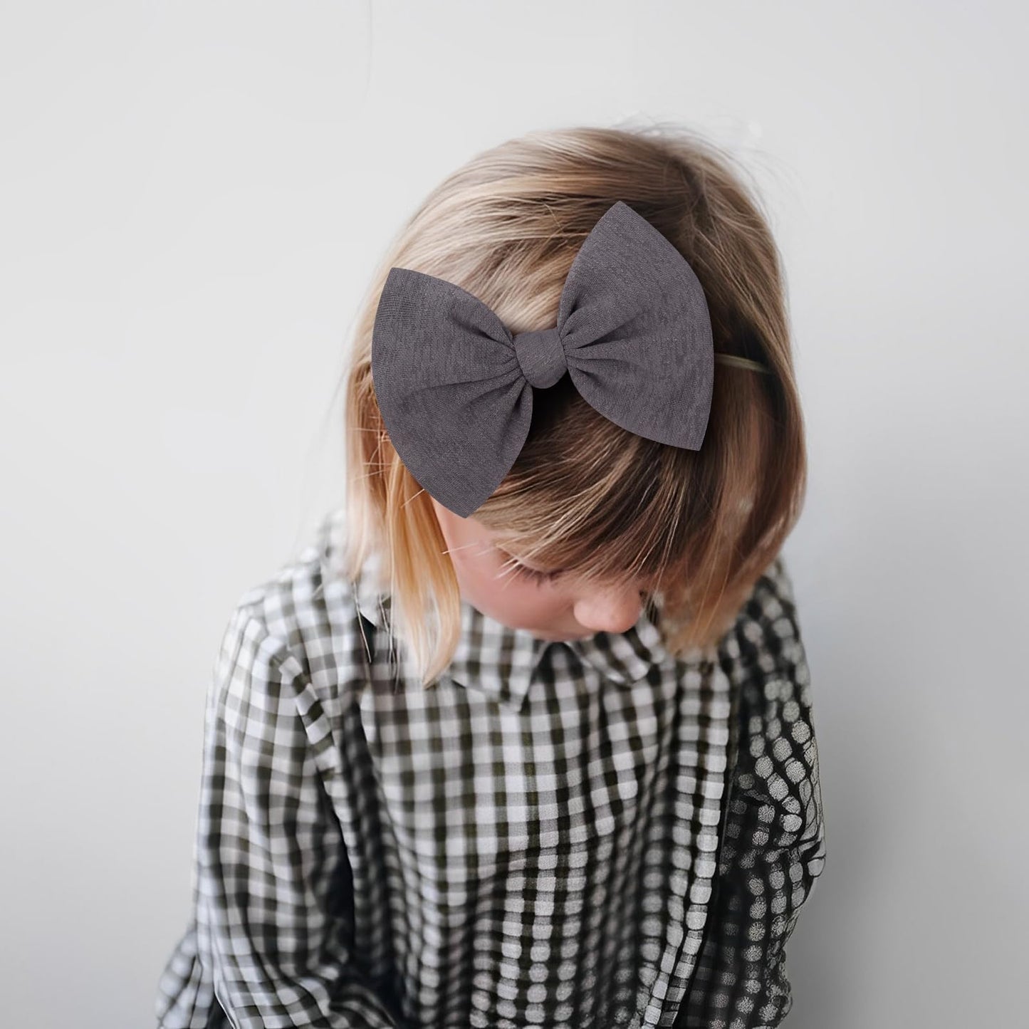 Lanmerry Big Bows Hairbands, 8 Pcs Handmade Baby Girl Headbands With Bows, Stretchy Nylon Newborn Toddler Hairbands, Tan