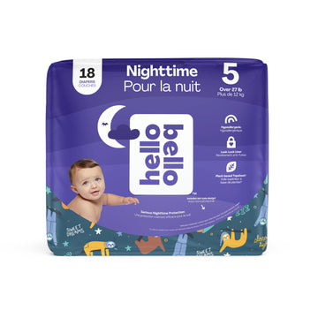 Hello Bello Premium Overnight Baby Diapers Size 5 I 18 Count Of Ultra Absorbent And Super Soft, And Eco-Friendly Nighttime Dispo