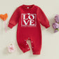 Ledy Champswiin Baby Valentine Clothes Cute Newborn Boy Girl Onesie Long Sleeve Romper Jumpsuit Infant One Piece Outfit (Red Emb