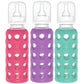 Lifefactory Glass Baby Bottle BPA Free | Protective Silicone Sleeve | 9 oz Pack of 3 | Raspberry, Grape, Kale