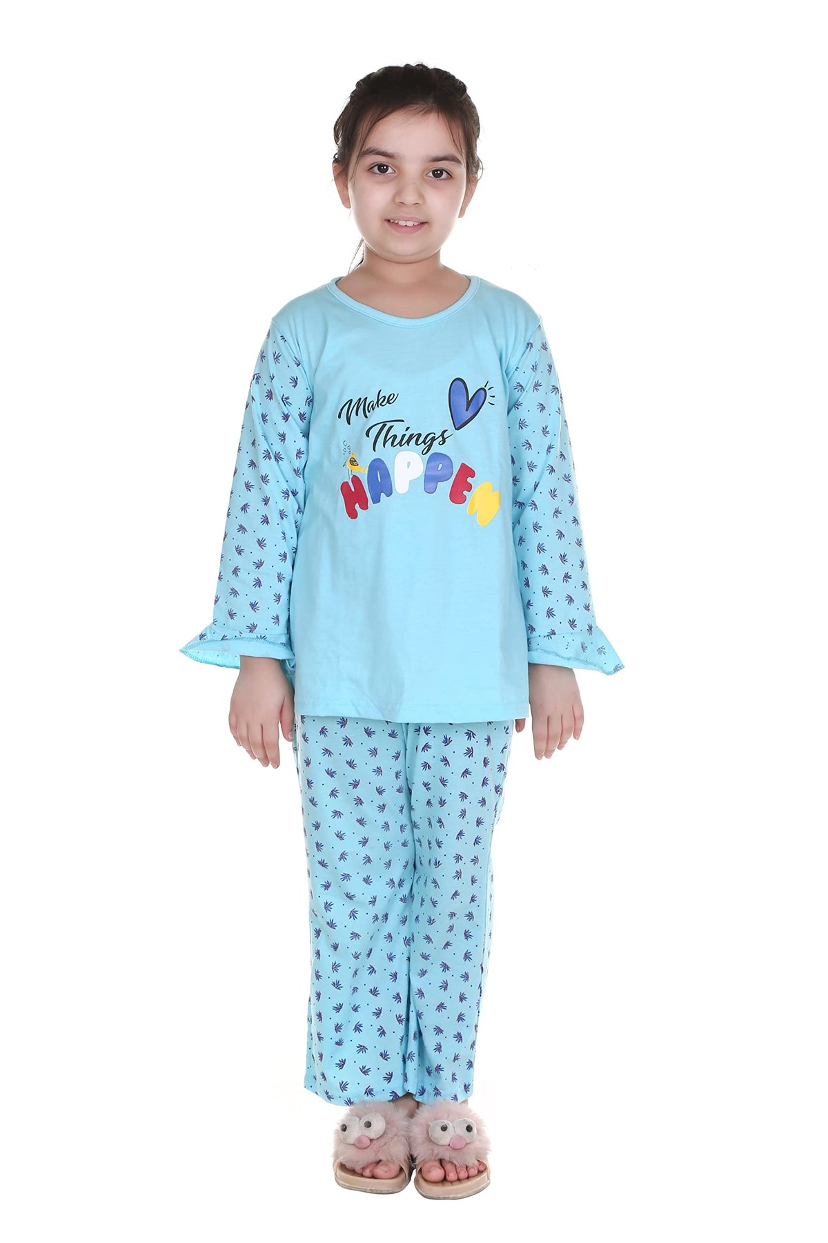 MMShopy Stylish Baby Girls Printed Hosiery Cotton Top & Pyjama Set (Blue, 23 Years)