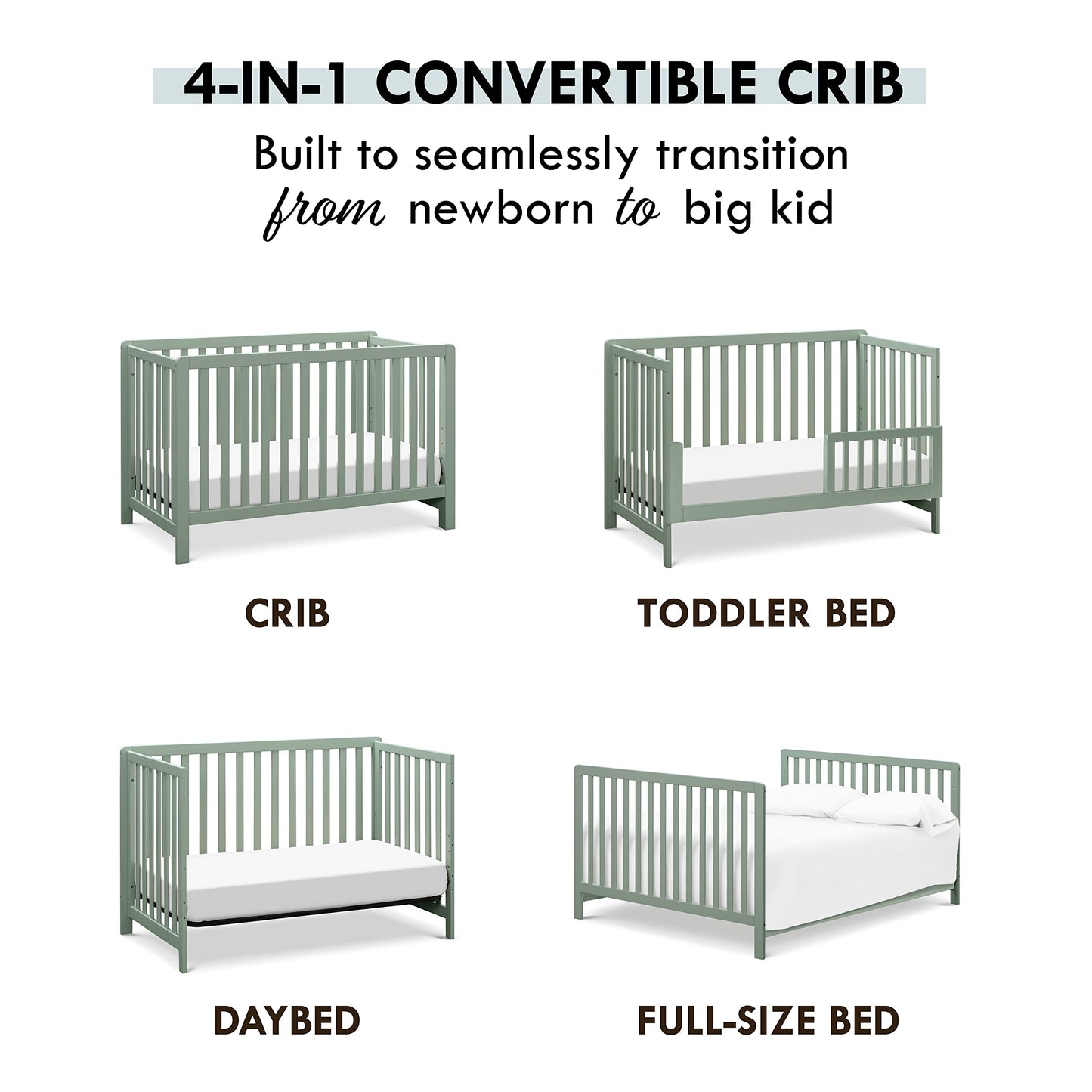 Carters by DaVinci Colby 4-in-1 Baby Crib Convertible to Toddler Bed, Daybed, Full-Size Bed - Durable - GREENGUARD Gold Certifi