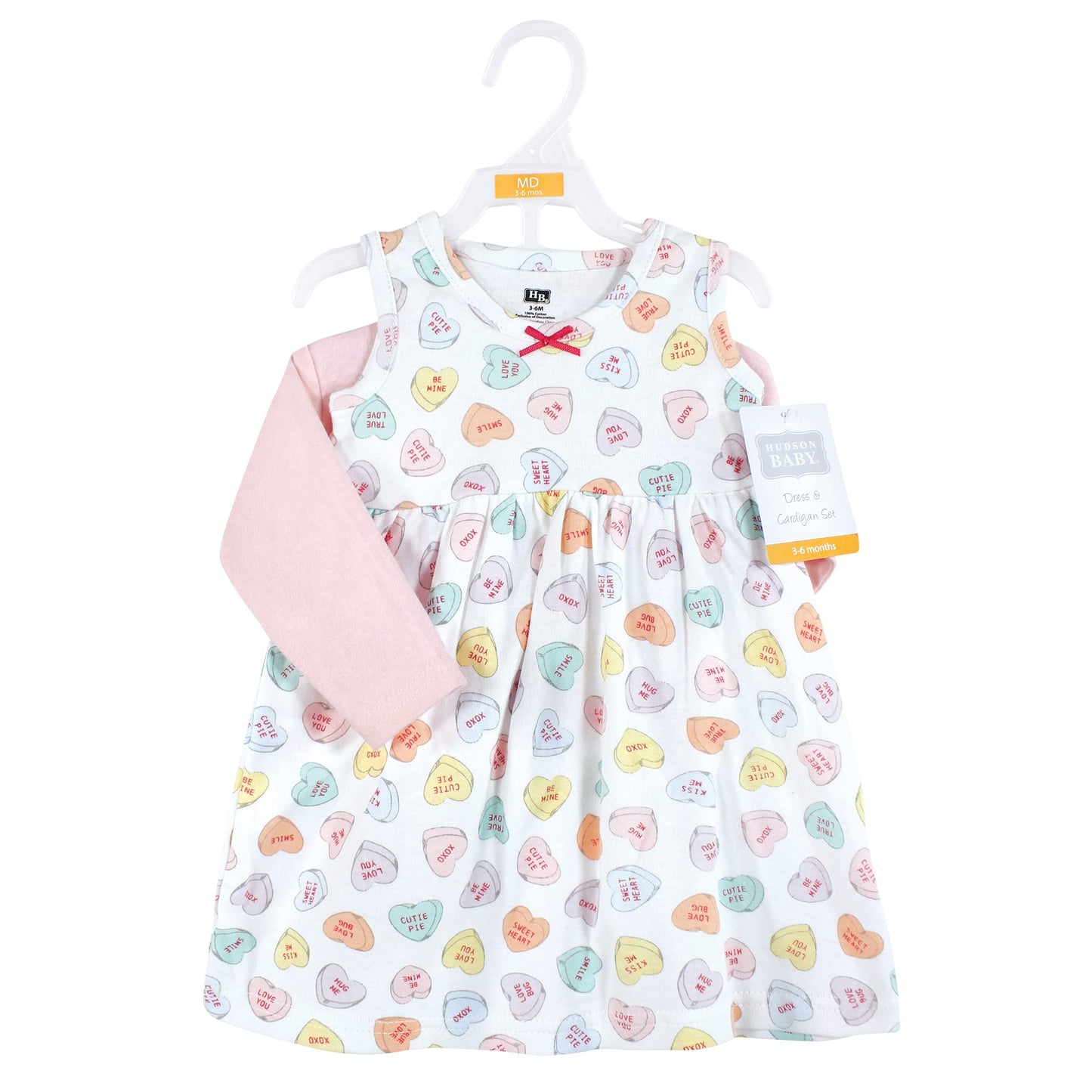 Hudson Baby Baby Girls' Cotton Dress And Cardigan Set, Be Mine Valentine, 3-6 Months
