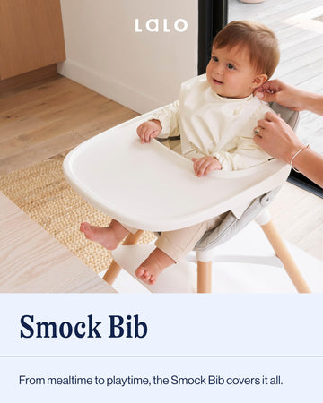 Lalo Smock Bib - Long Sleeve Baby Bib, Elastic Cuffs For Comfort, Large Catch-All Pocket, Waterproof Recycled Polyester - Durabl