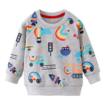 Akyzic Boy Dinosaur Sweatshirts Toddler Long Sleeve Cotton Pullover Cartoon T-Shirts Sport Top Tee For Kids 2-7T Traffic-8047-14