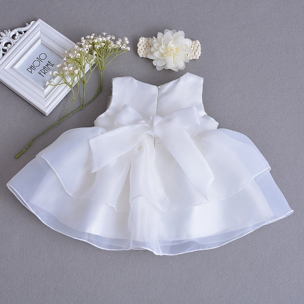 Newborn Baby Girls Christening Baptism Gown Wedding Pageant Formal Dress With Headband Ivory Size 18M