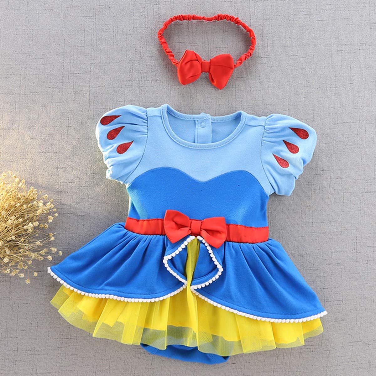 Fmyfwy Newborn Baby Girls Snow White Princess Costume Halloween Christmas Birthday Romper Tutu Dress W/Headband