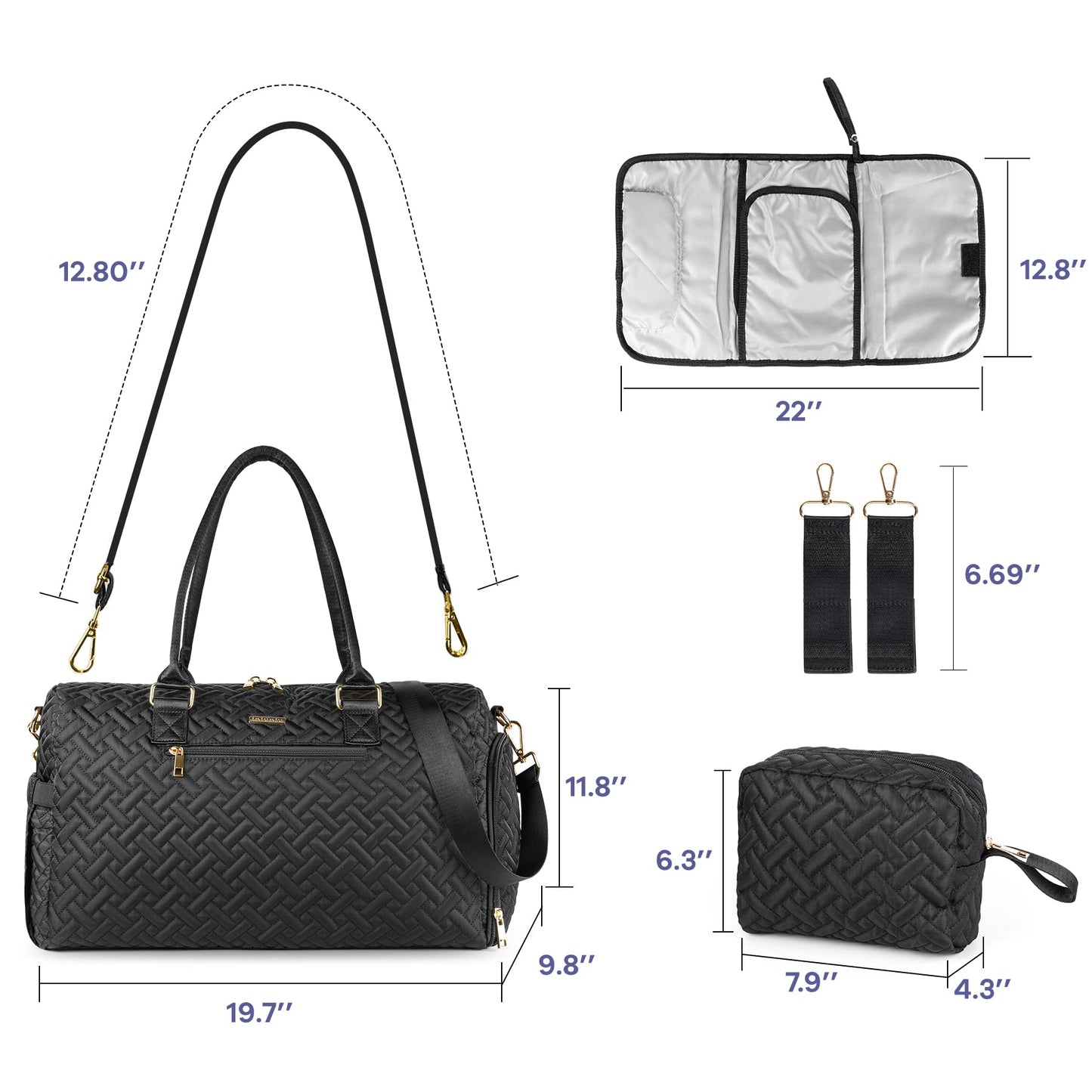 Iniuniu Diaper Bag Tote, Large Diaper Baby Bag With Cosmetic Bag Changing Pad, Multifunction Waterproof Travel Bag Mommy Bag, Bl