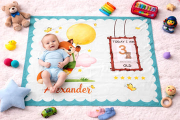 Growth Keepsake Baby Blanket 51 * 43 Inch Fox Theme Custom Name Newborn Monthly Age Marker Blanket Cute Fox Print Background Sof