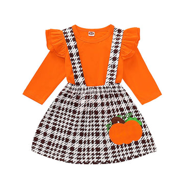 Thanksgiving Outfits Toddler Baby Girl Skirts Sets Ruffle Top + Turkey Dot Overalls Suspender Dress Fall Winter Clothes 1-5T (Or