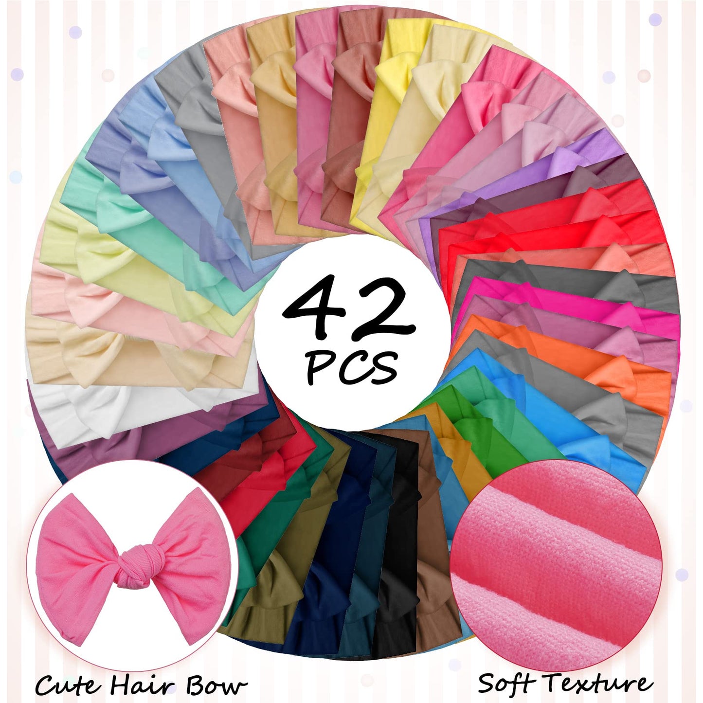 Janinka Baby Girl Hairband, 42 Pcs Nylon Headbands With Bows Knotted Children Soft Hair Accessories For Kids Baby Girls Boys New