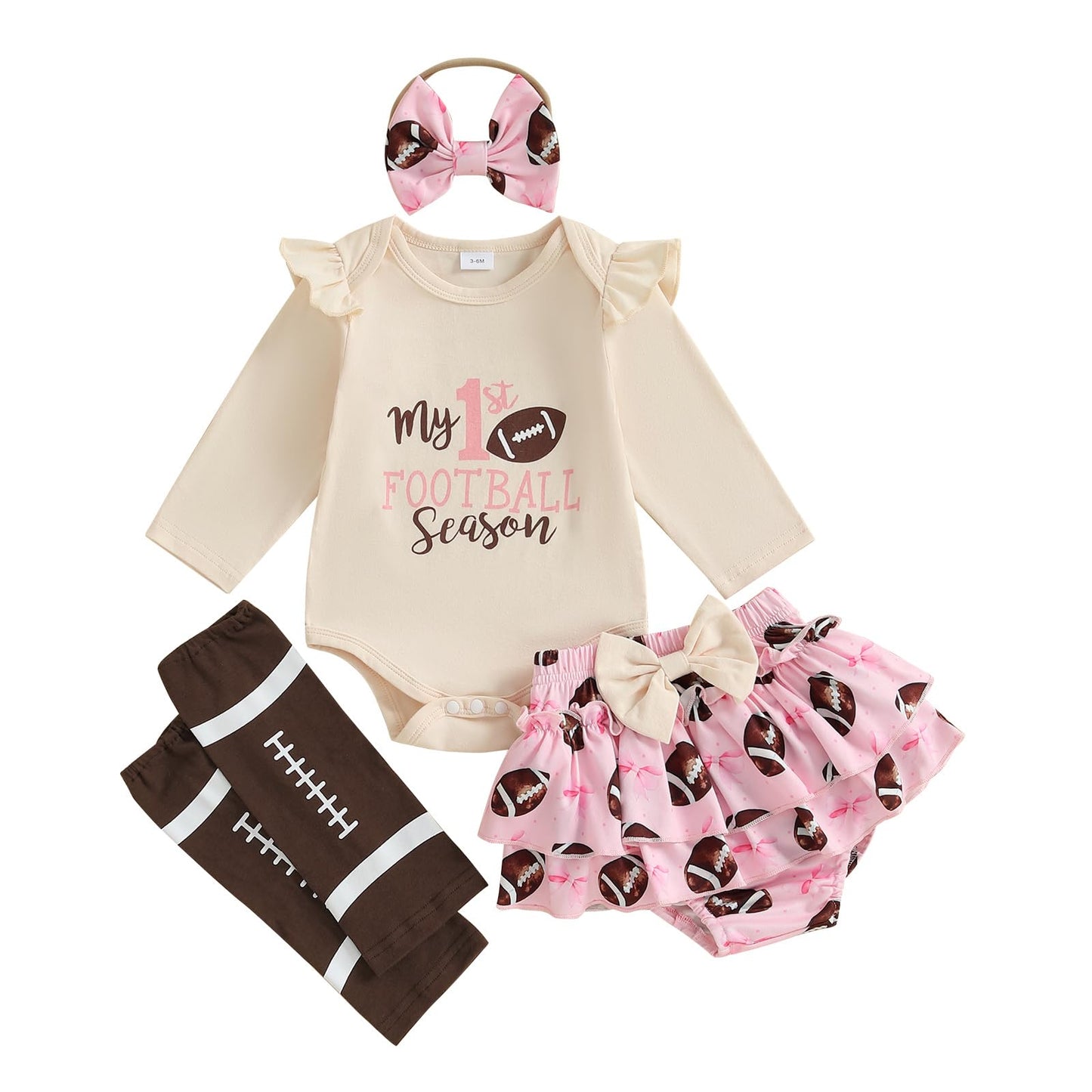 Bagilaanoe Newborn Baby Girl Fall Clothes My 1st Football Season Long Sleeve Romper Tutu Skirt Game Day Outfit Set (Khaki, 0-3 M