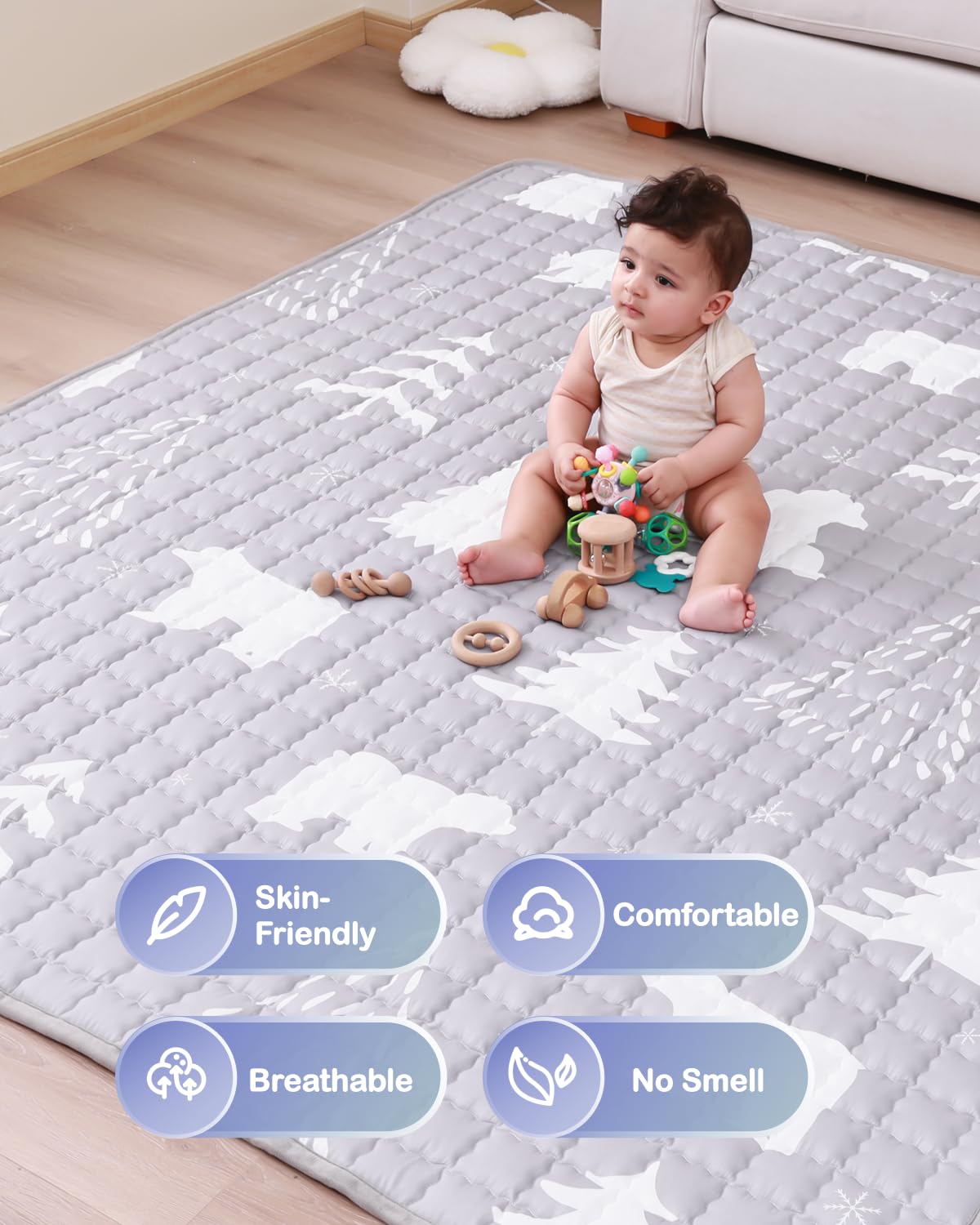 Wonday Thick Baby Floor Playmat For Playpen, Bear Foldable Kids Crawling Mat 71 X 79 For Babies 6-12 Months, Infant Playpen Mat