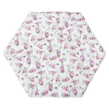 Hexagon Playpen Mat, Floral Print Baby Playmat Fits Regalo Portable Play Yard 48 Inch, Six Pannel Playpen Kids Tent Mat Hexagon