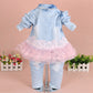 Yao Baby Girls Denim Clothing Sets 3 Pieces Sets T Shirt Denim Jacket And Jeans(Pink, 2-3 Years)