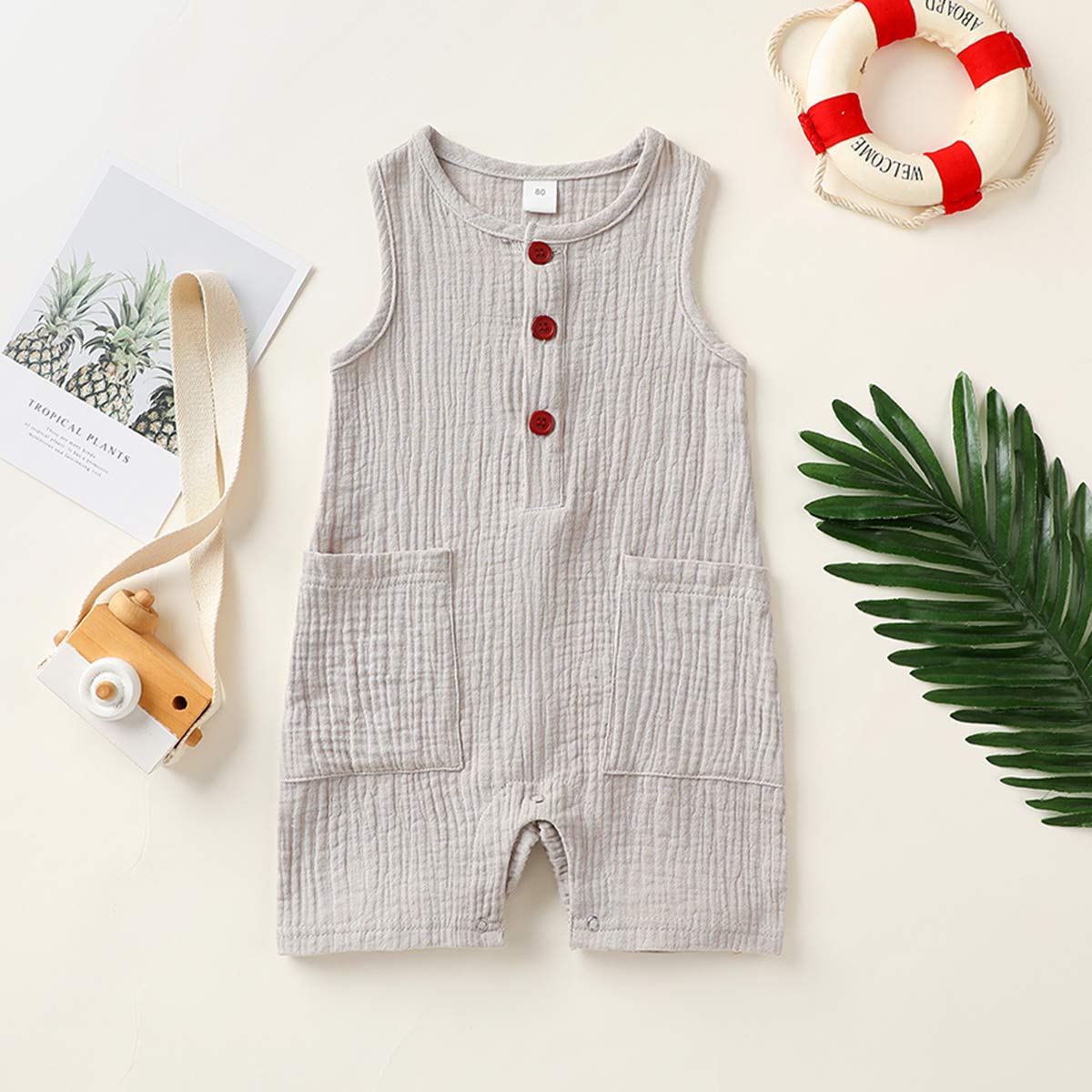 Arleysh Newborn Infant Unisex Baby Boy Girl Button Solid Romper Bodysuit One Piece Jumpsuit Outfits Clothes (Grey, 18-24 Months)