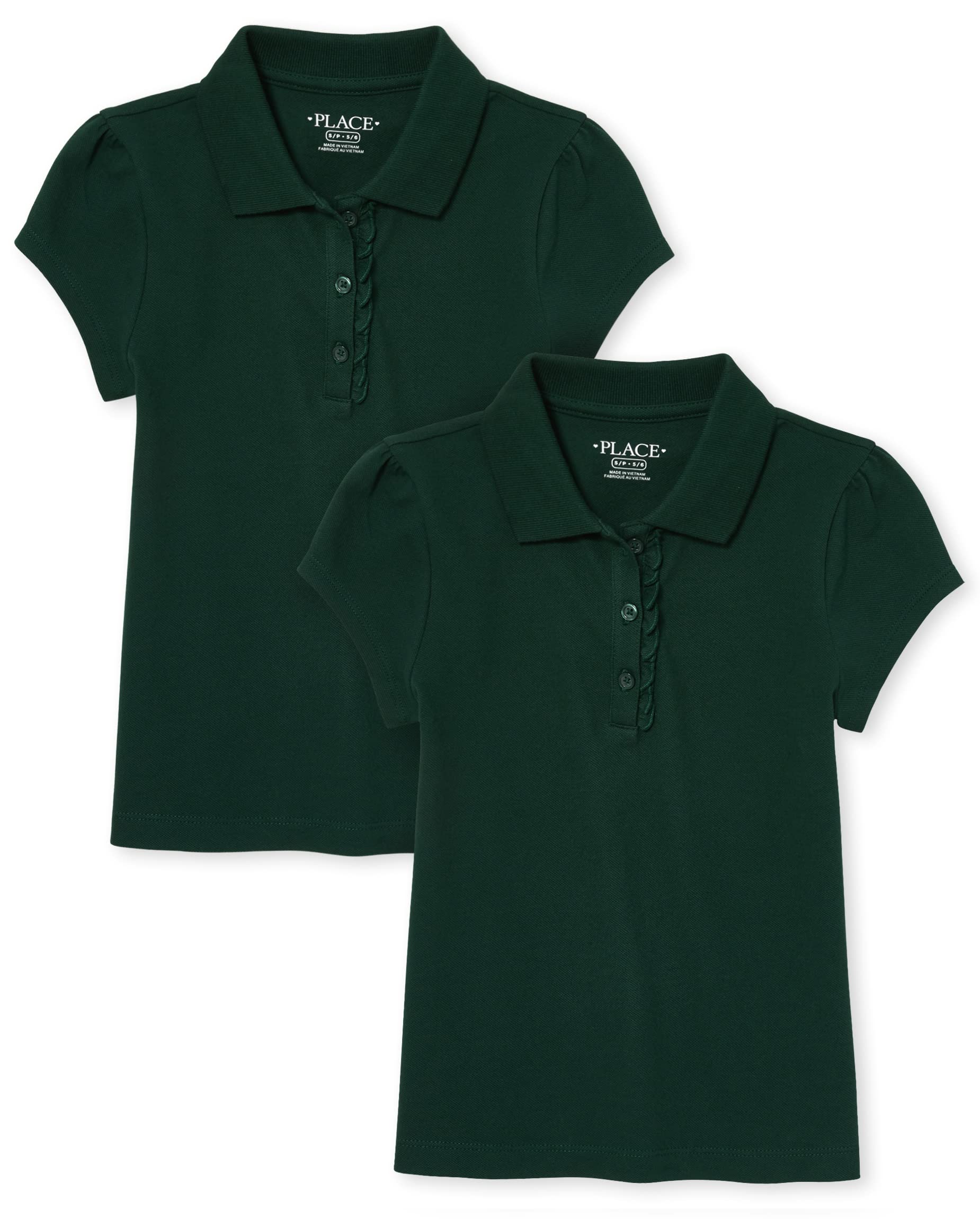 The Childrens Place Girls Short Sleeve Ruffle Pique Polo,Spruceshad 2 Pack,Xs (4)