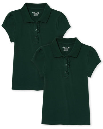 The Childrens Place Girls Short Sleeve Ruffle Pique Polo,Spruceshad 2 Pack,Xs (4)
