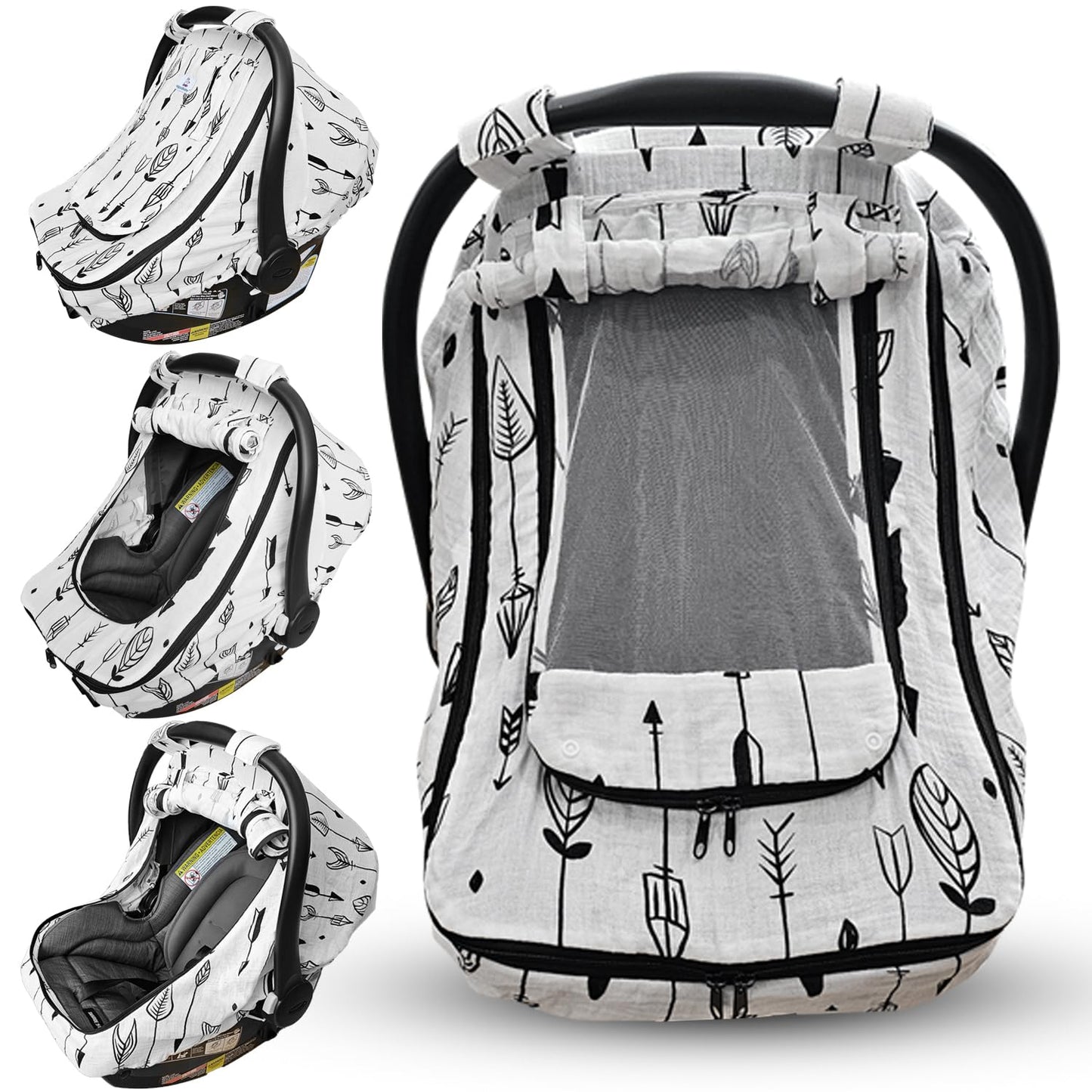 HippoBaby Car Seat Cover for Babies with 100% Cotton Muslin Material | Breathable Carseat Cover for Boys and Girls | Infant Car 