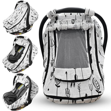 HippoBaby Car Seat Cover for Babies with 100% Cotton Muslin Material | Breathable Carseat Cover for Boys and Girls | Infant Car 