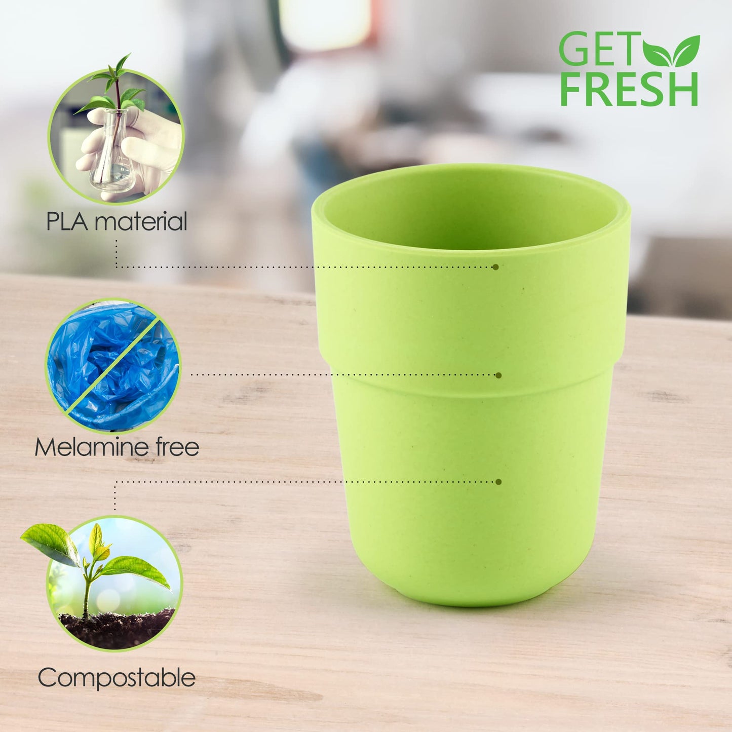Get Fresh Pla Kids Cups Set - 4-Pack Melamine-Free Dinner Cups For Kids And Toddlers - Microwave Safe Stackable Bpa-Free Pla Chi