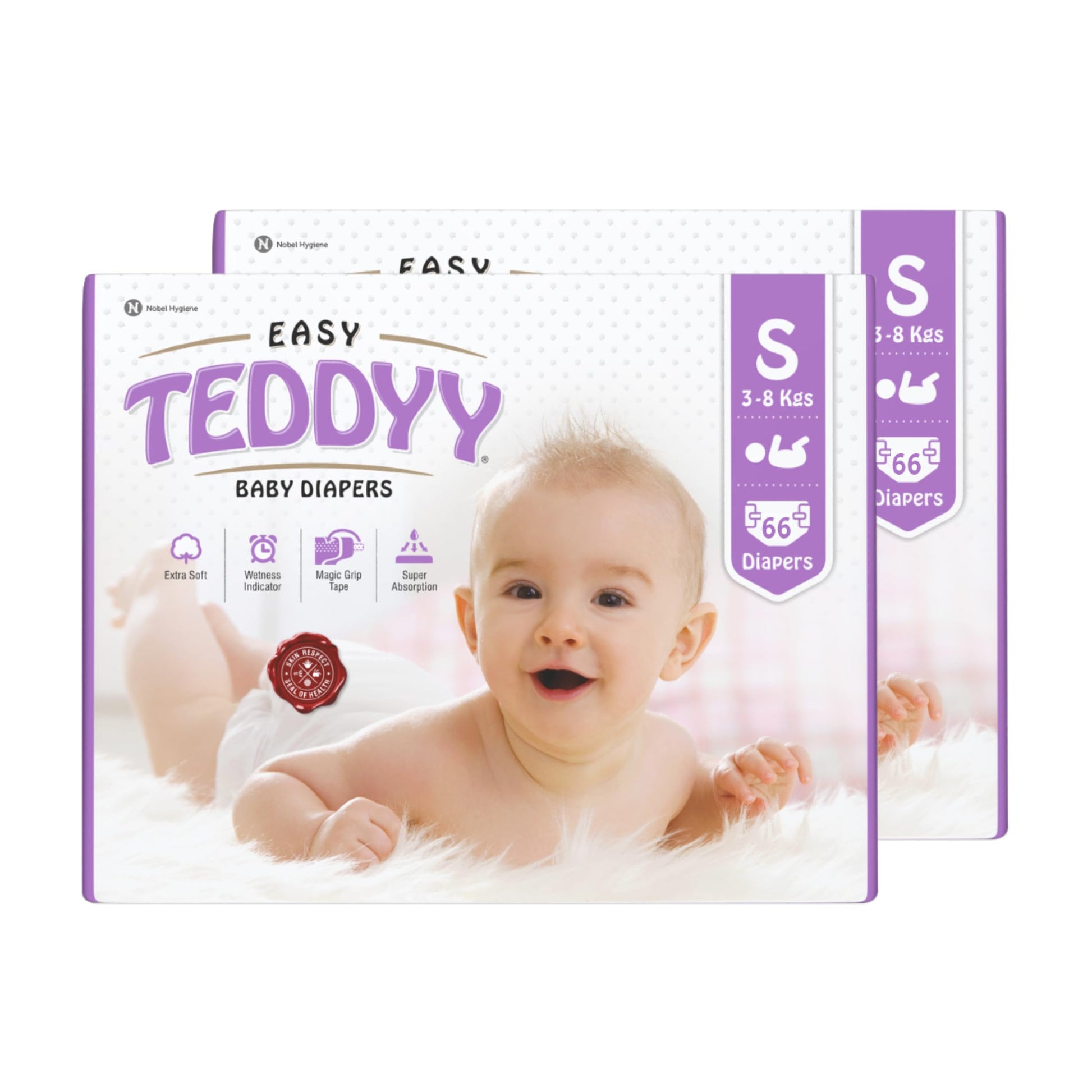 Teddyy Easy Baby S Size Diaper Tape Style |132 Count (Small) | 38 Kgs (Pack Of 2) | Quick Absorbency | Extra Super Soft | Anti 