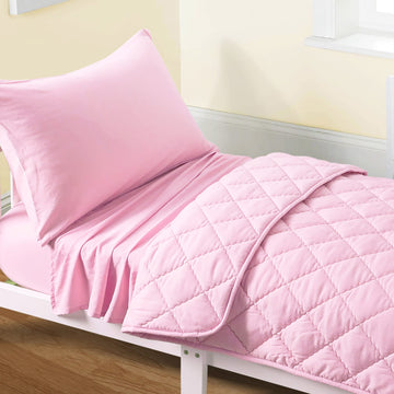 Flxxie 4 Pieces Toddler Bedding Set, Soft And Breathable Microfiber Crib Sheet Set, Includes Quilted Comforter, Flat Top Sheet,