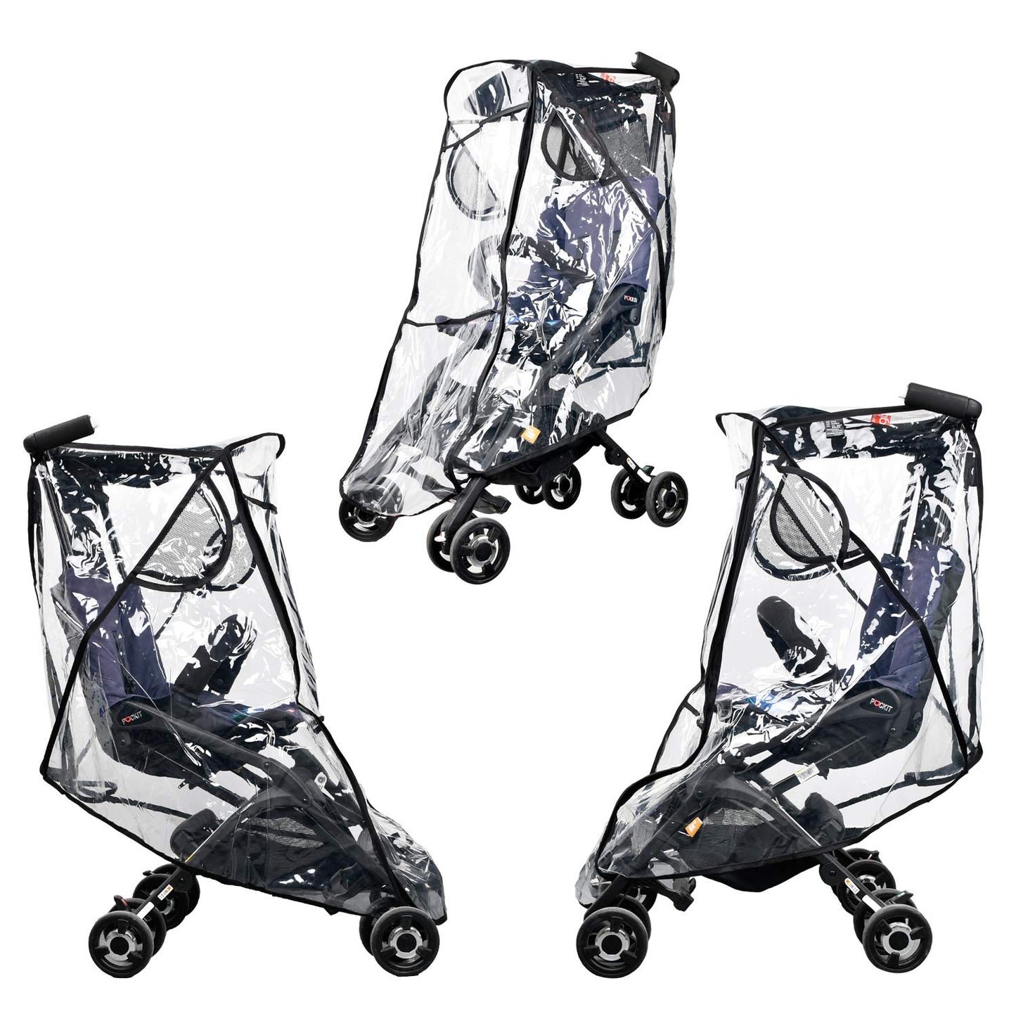 Stroller Rain Cover, Universal Black Clear Baby Travel Weather Shield For Outdoor Protection, Plastic Rain Stroller Cover For Wi