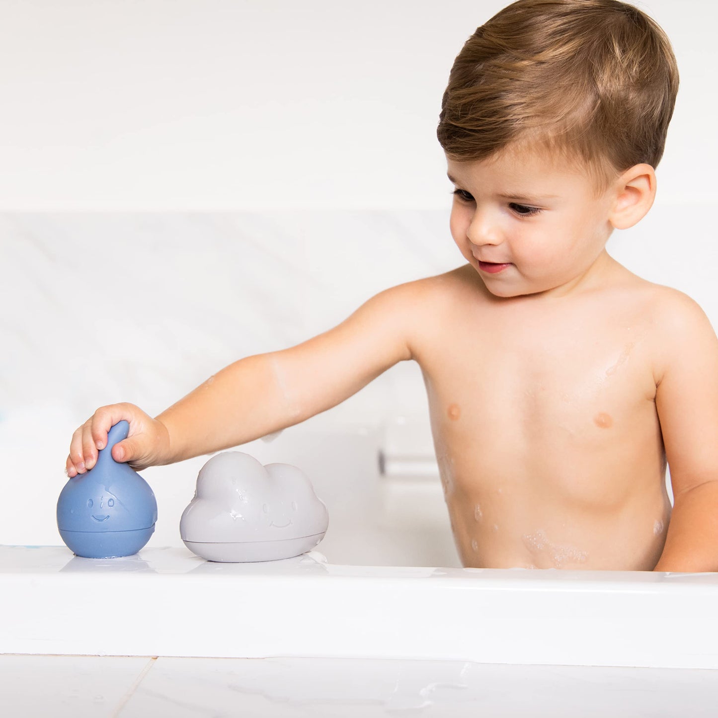 Ubbi Muted Color Cloud and Droplet Silicone Bath Squeeze Toys for Toddlers and Baby, Fun Interactive Bath Time Accessory, Set of