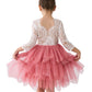 2Bunnies Girl Peony Lace Back A-Line Tiered Tutu Tulle Flower Girl Dress (Dusty Rose Sleeve Short, 9-10Yrs)