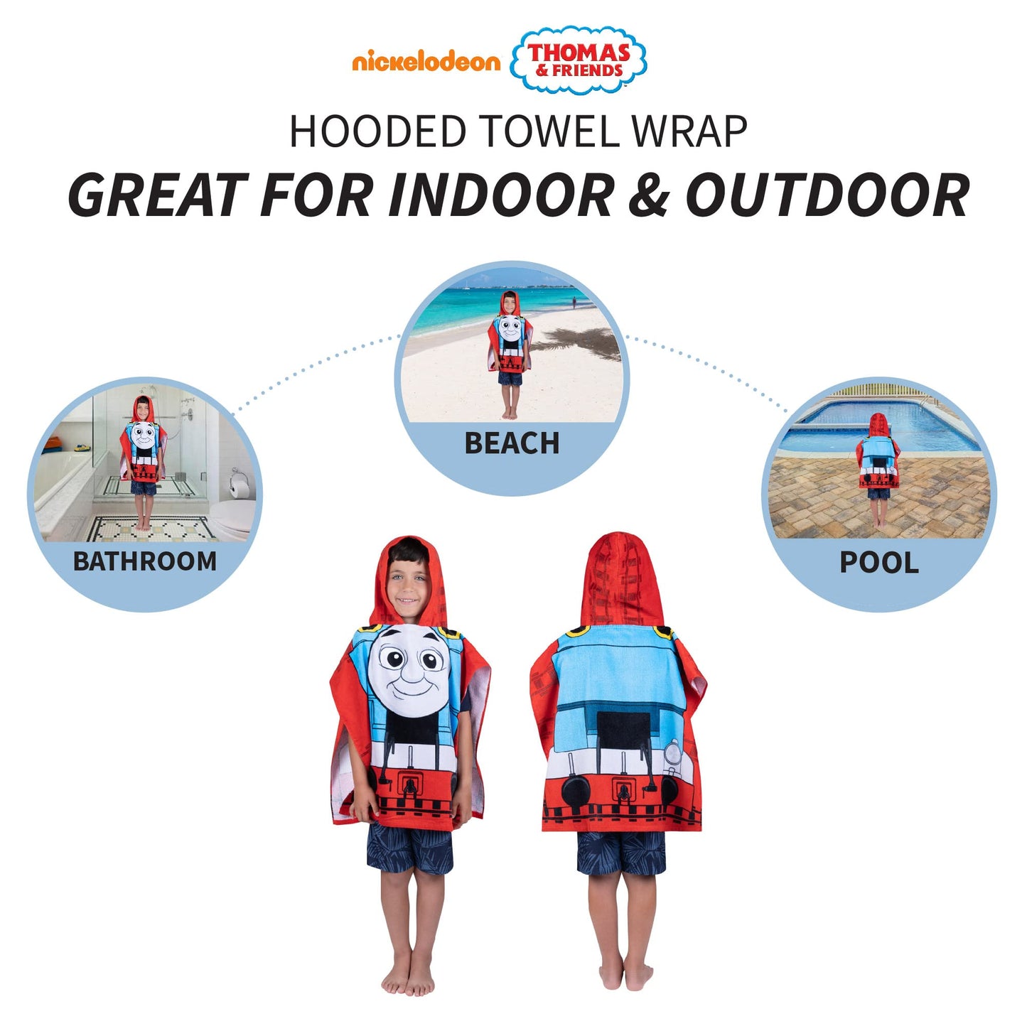 Franco Thomas & Friends Kids Beach/Pool/Bath/Camping Hooded Towel Poncho 24' X 22', Absorbent Cotton Cover Up, (Official Licen