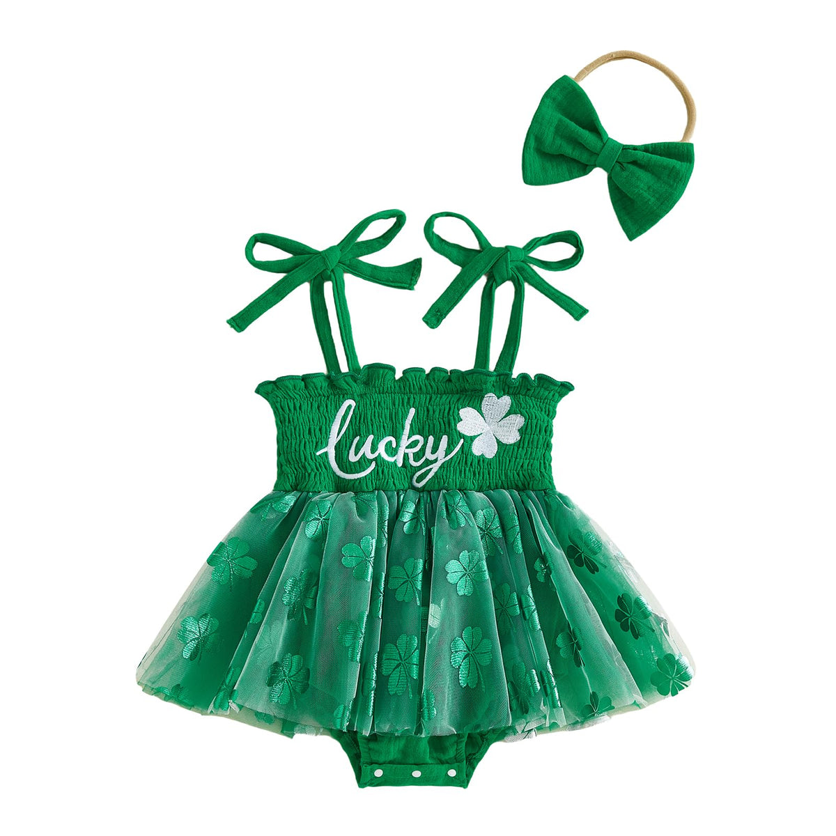 Beqeuewll Baby Girl 4Th Of July Outfit Newborn Smocked Romper Dress Spaghetti Straps Tutu Bodysuit Baby Outfits 018M, Green, 0