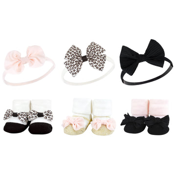 Hudson Baby Infant Girl Headband And Socks Giftset, Light Pink Leopard, One Size