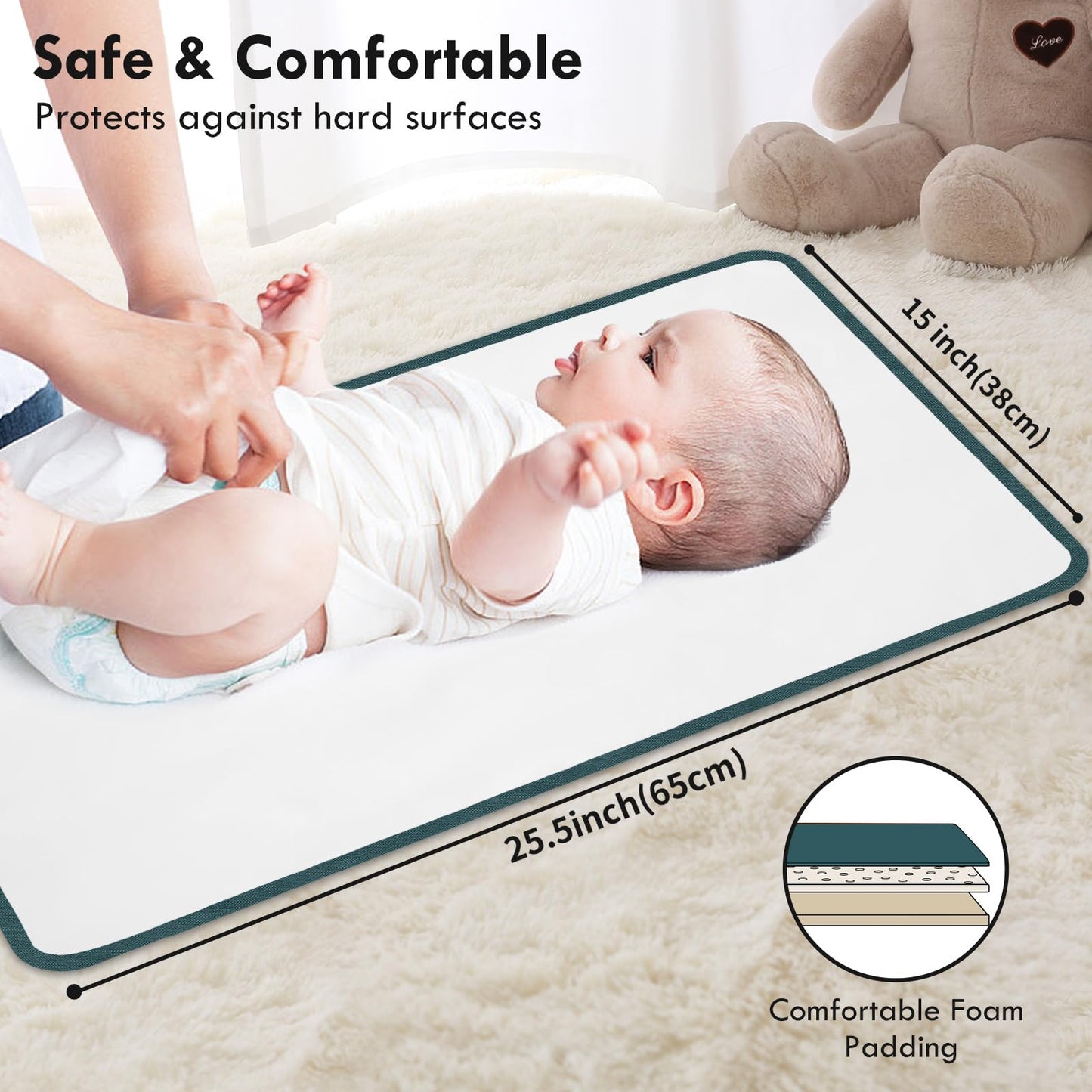 Portable Diaper Changing Pad For Baby - Waterproof Compact Changing Mat With Wrist Strap - Wipeable Travel Changing Pad For Diap