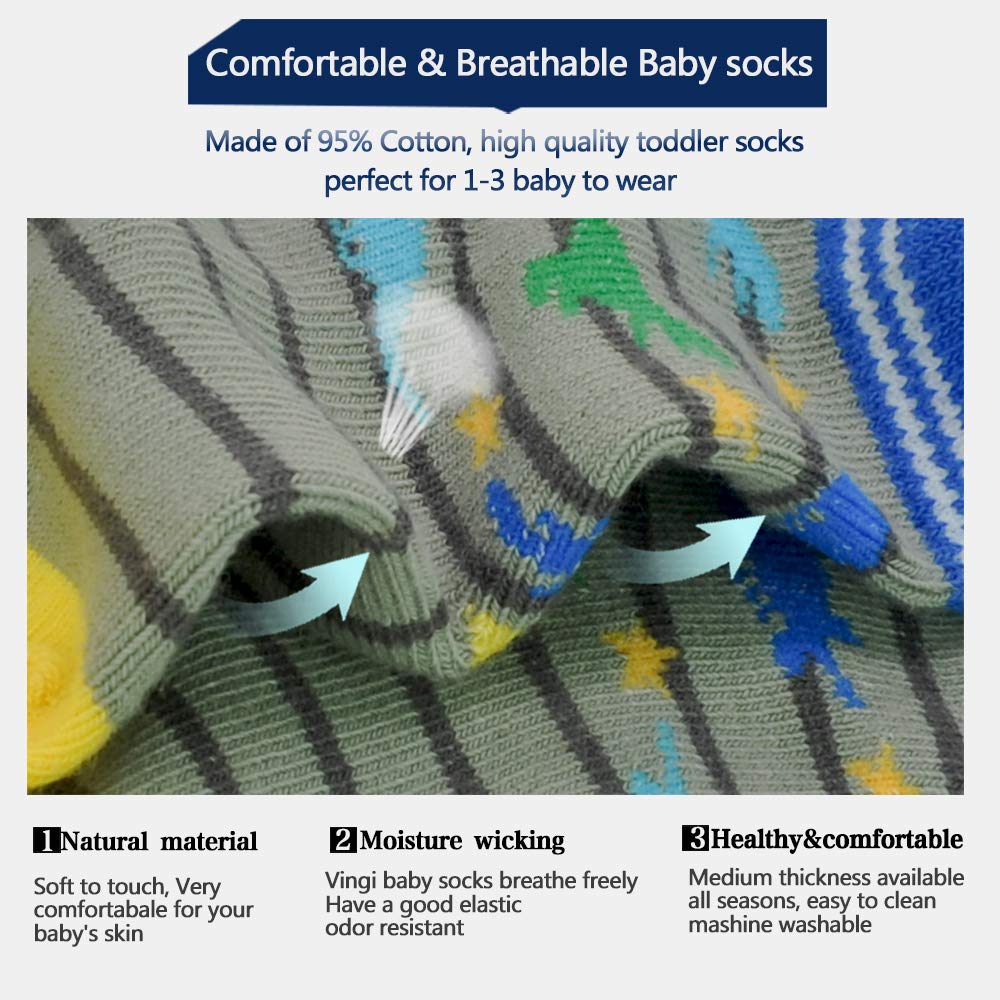 Skibeaut Toddler Socks, Non Slip Kids Socks With Gripper Boys Grips Socks Girls Grippy Socks For 3-5 Years Old,12 Pairs