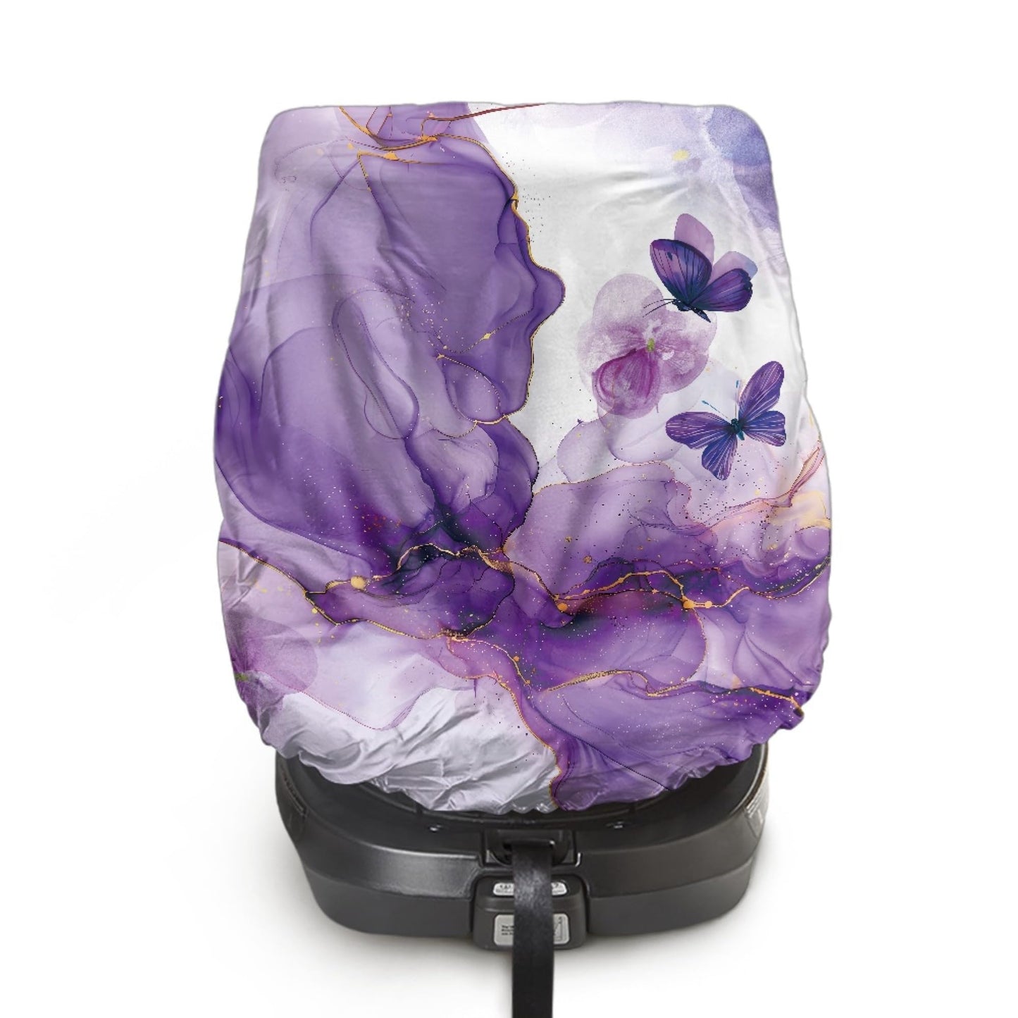 NDISTIN Purple Marble Print Baby Car Seat Sunshade Cover Butterfly Baby Seat Covers for Car Seats Dustproof Infant Car Seat Sun 