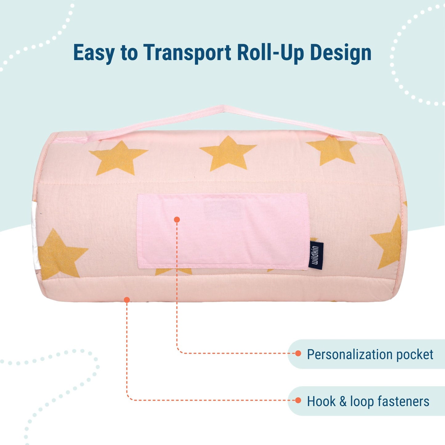 Wildkin Kids Original Nap Mat - Cozy Kids Sleep Mat With Pillow, Ideal For School & Travel - Pink And Gold Stars