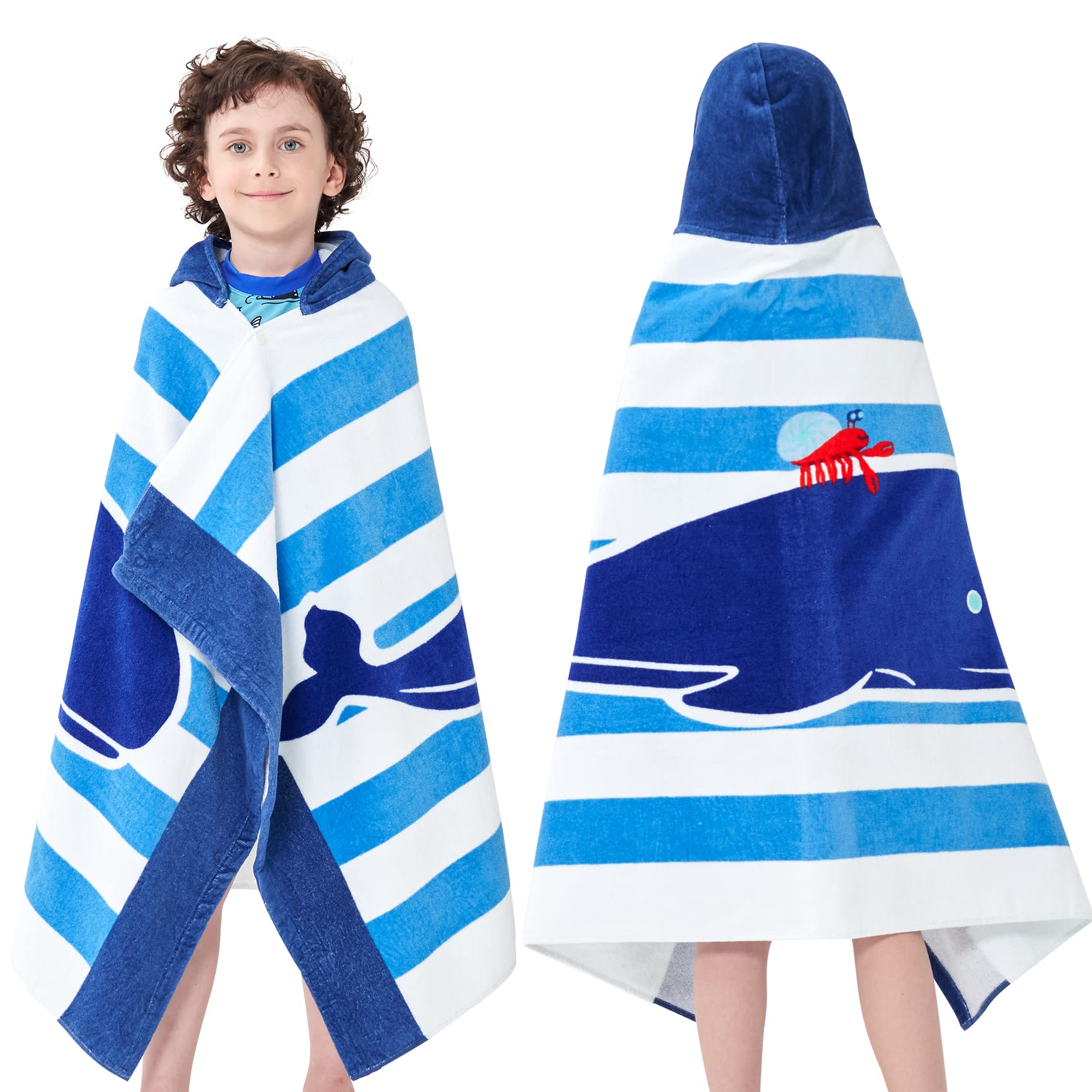 Bavilk Kids Hooded Bath Beach Towel Girls Boys Swim Pool Cover Up Super Absorbent Cute Cartoon Animal Full Vitality (Blue Narwha