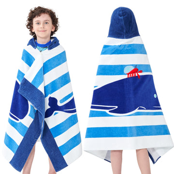 Bavilk Kids Hooded Bath Beach Towel Girls Boys Swim Pool Cover Up Super Absorbent Cute Cartoon Animal Full Vitality (Blue Narwha