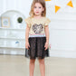 Retsugo Toddler Girl Heart Skirt Set Flutter Sleeve Heart Print Shirt Leopard Dresses Tulle Tutu Dress Kids Valentines Day Outfi