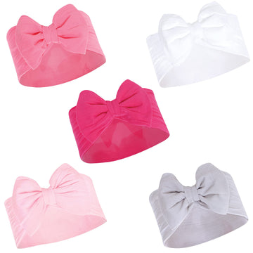 Hudson Baby Unisex Cotton And Synthetic Headbands, White Pink, 0-24 Months