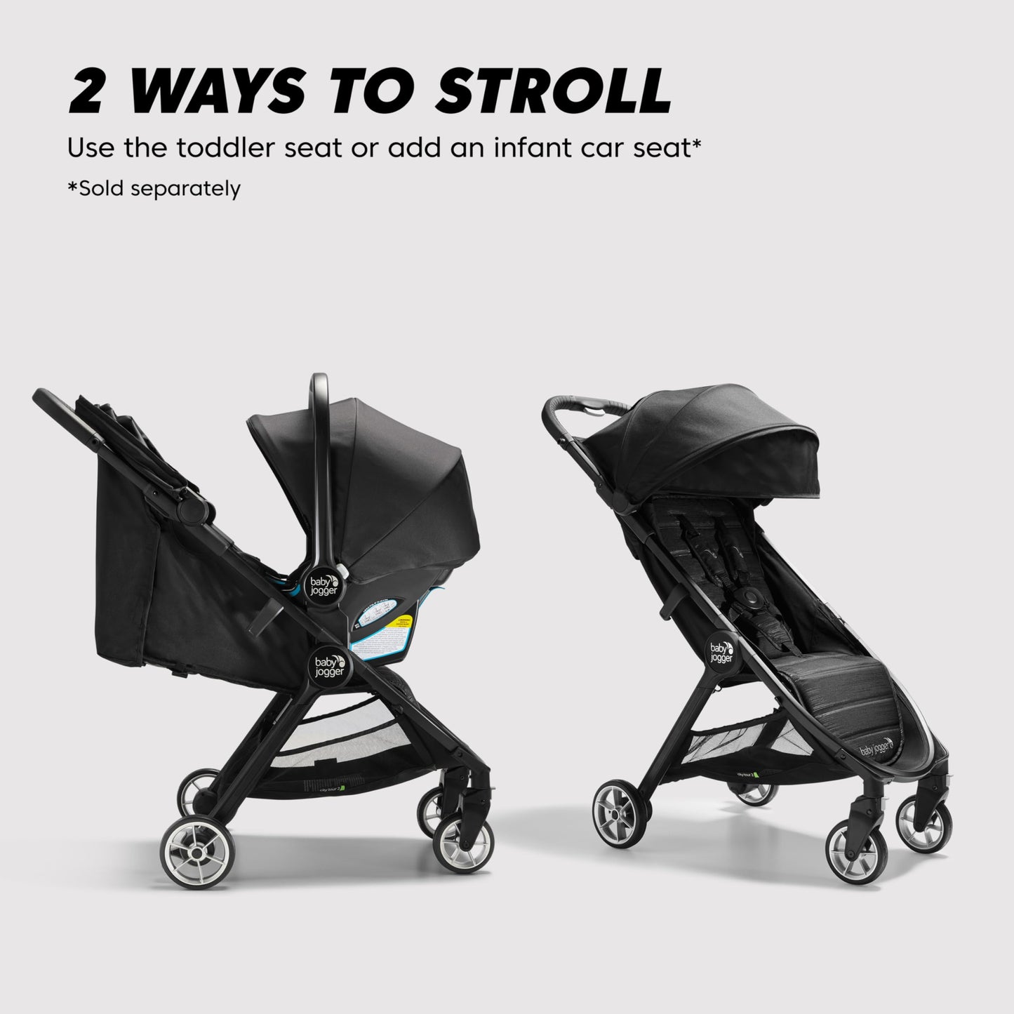 Baby Jogger City Tour 2 Ultra-Compact Travel Stroller, Jet, Lightweight, Foldable, Ideal For Traveling