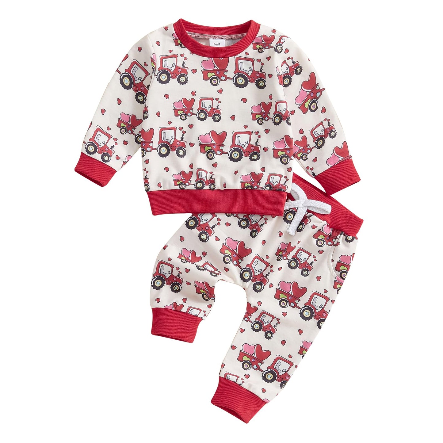 NZNDSHD Toddler Baby Valentines Day Outfit Boy Lover Tractor Long Sleeve Sweatshirt Jogger Pant Set Infant Fall Clothes (Apricot