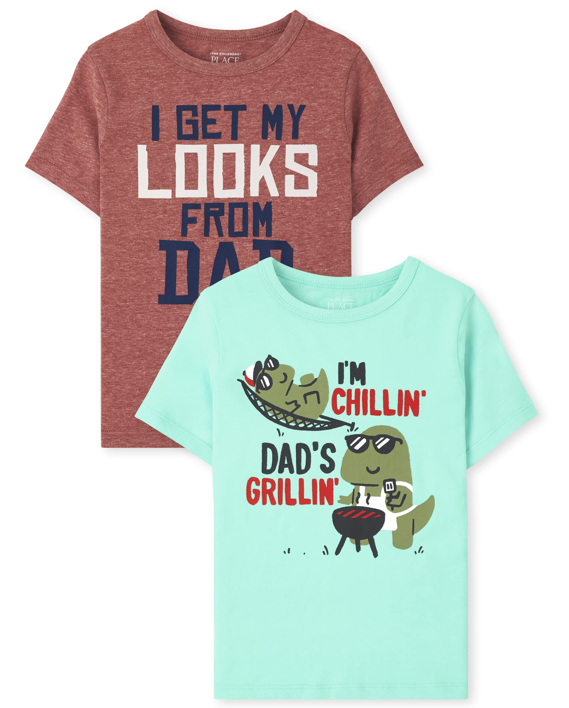 The Children'S Place Baby Toddler Boys Short Sleeve Graphic T-Shirt 2-Pack, I'M Chillin' Dad'S Grillin'/I Get My Looks From My D