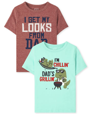 The Children'S Place Baby Boys And Toddler Short Sleeve Graphic T- 2-Pack T Shirt, I'M Chillin' Dad'S Grillin I Get My Looks Fro