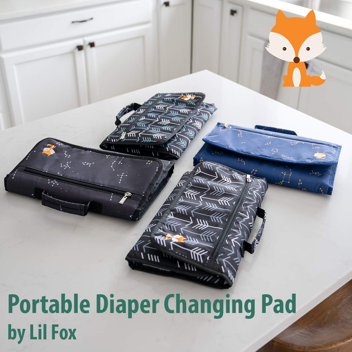 Lil Fox Portable Changing Pad - One-Hand Diaper Change Pad for Baby Diaper Bag or Changing Table. Unisex Baby Shower Gifts, Newb